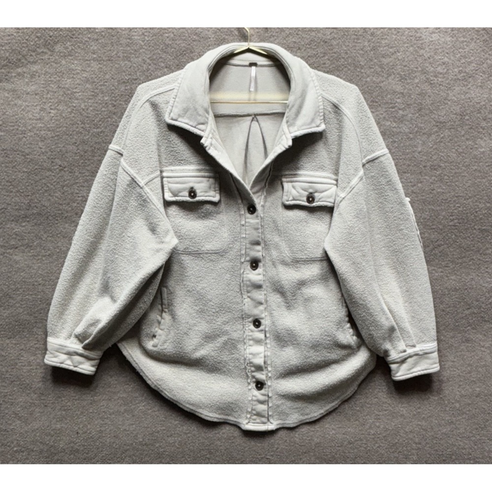 Free People Ruby Shirt Small Distress Fleece Oversize Button Shacket Jacket boho